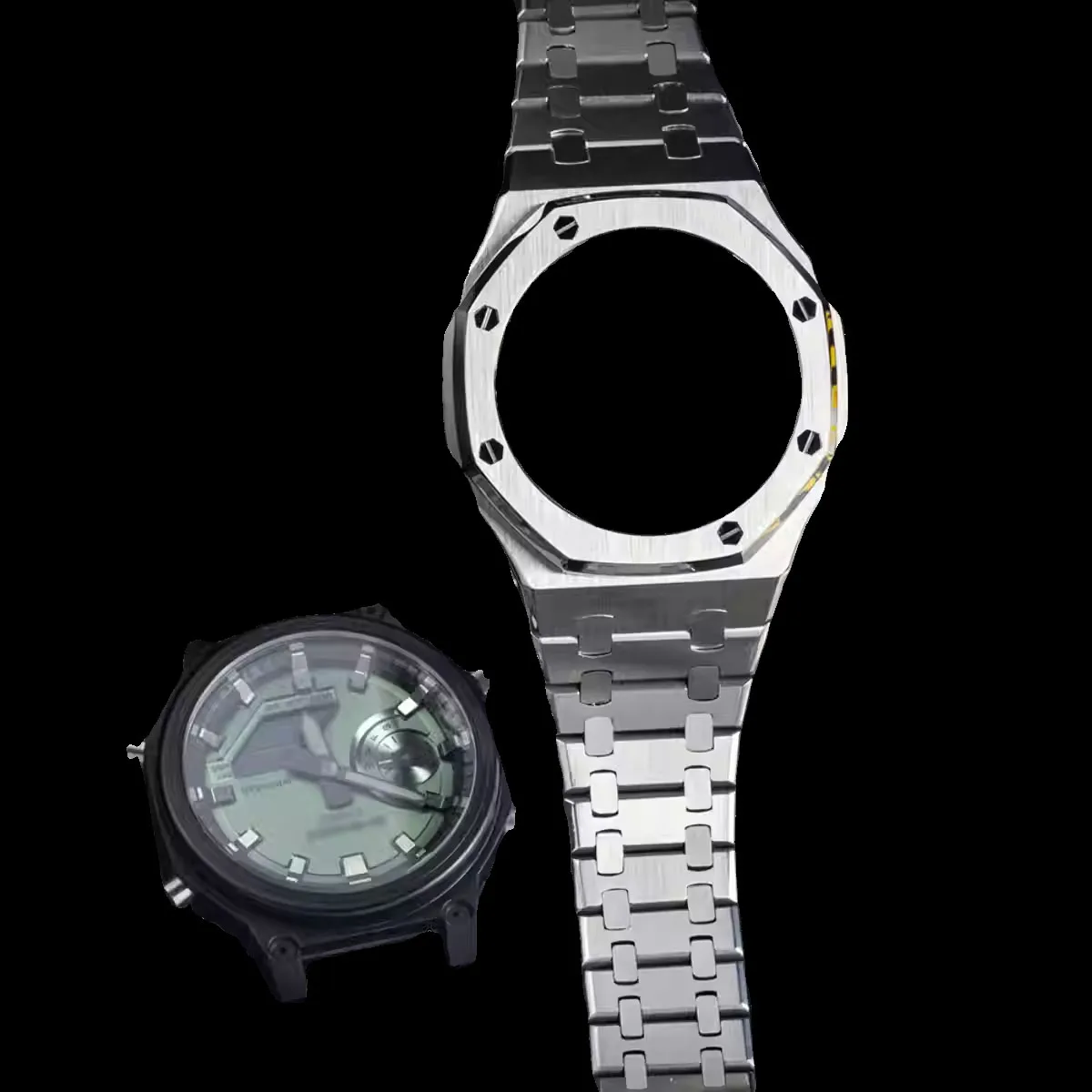 حزام معدني GM-2100 لساعة كاسيو أوك |   ملحقات المزرعة من خشب البلوط |   طقم إطار وحزام بديل (فضي/أسود/ذهبي)