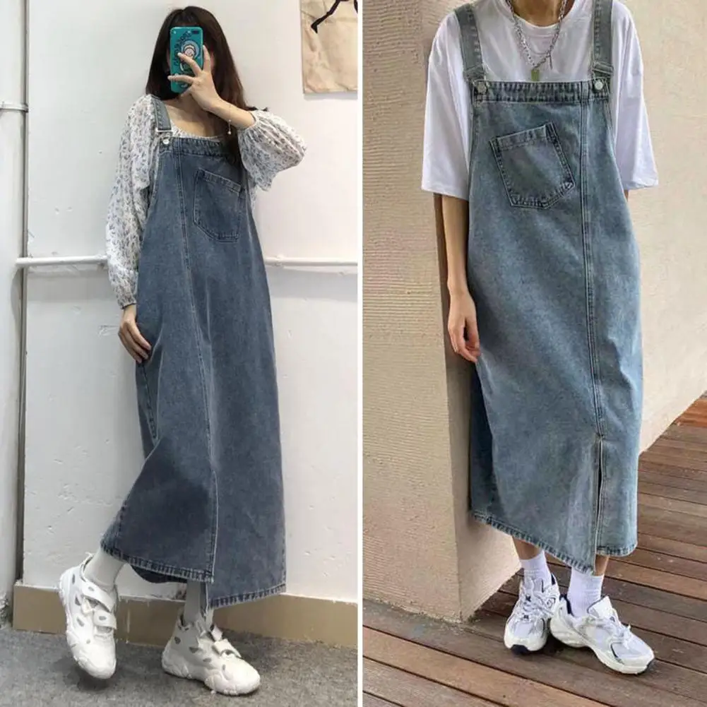 

Spring Summer Denim Overall Dress Women Sleeveless Jeans Dresses Fashion Female Solid Slip Casual Loose Spaghetti Strap Dresses