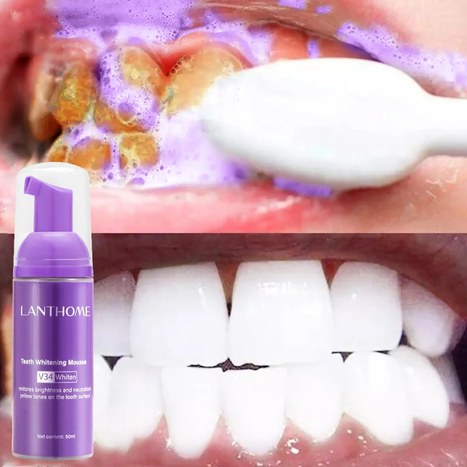 V34 Dentes Whitening Mousse, Remover manchas creme dental espuma respiração fresca, Higiene Oral, Dente branqueamento, A3W8