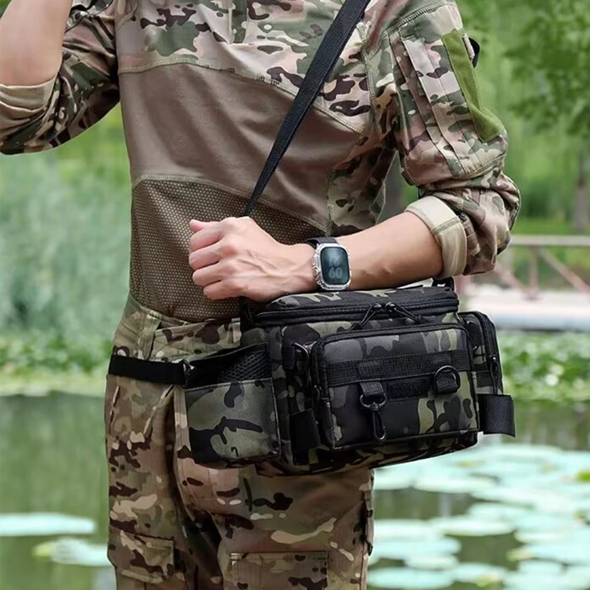 

Men Fishing Tackle Bags Single Shoulder Crossbody Bag Waist Pack Fish Lures Gear Utility Storage Fishing Lures Outdoor BagsBag