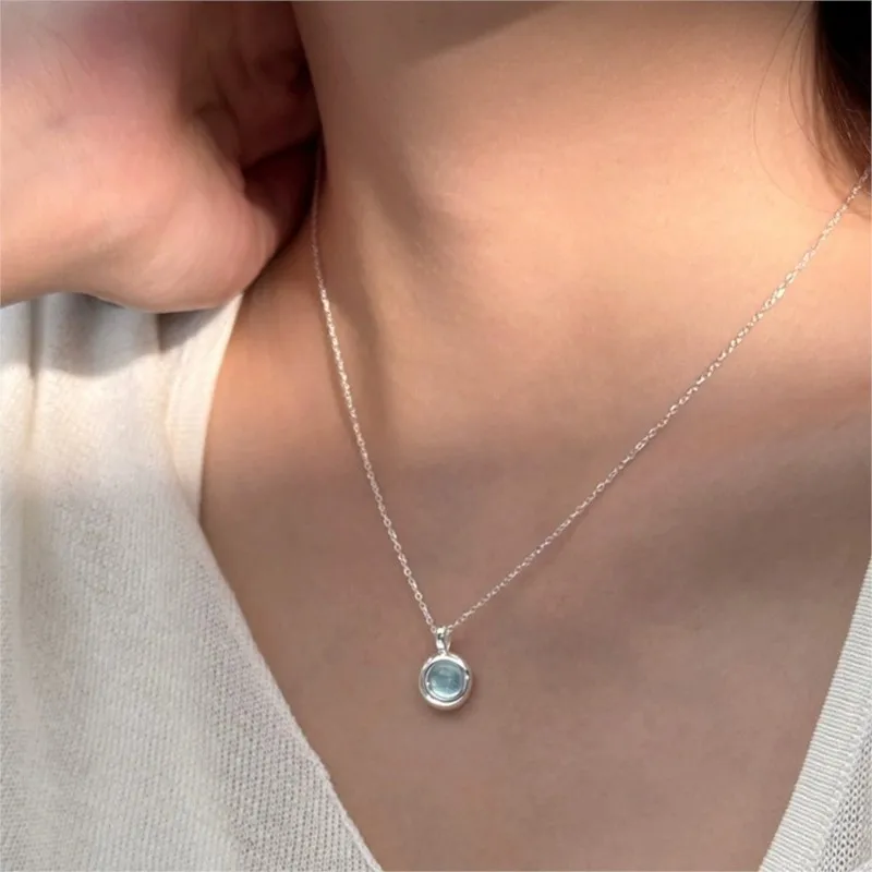 VENTFILLE 925 Sterling Silver Necklace for Women Blue Crystal Zicon Sweet Extremely Office Jewelry Birthday Party Gift Dropship