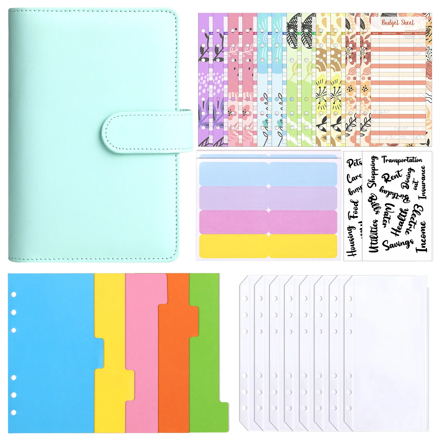 A6 Loose-leaf Binder Storage Cash Budget Book Planner Expense Sheet Macaron Colour Various Options Transparent Zip Accessories