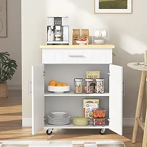 

26" Kitchen Island on Wheels with Storage Cabinet Kitchen Cart Cabinet with Shelves, Cart Handle or Towel Rack or ree Mo