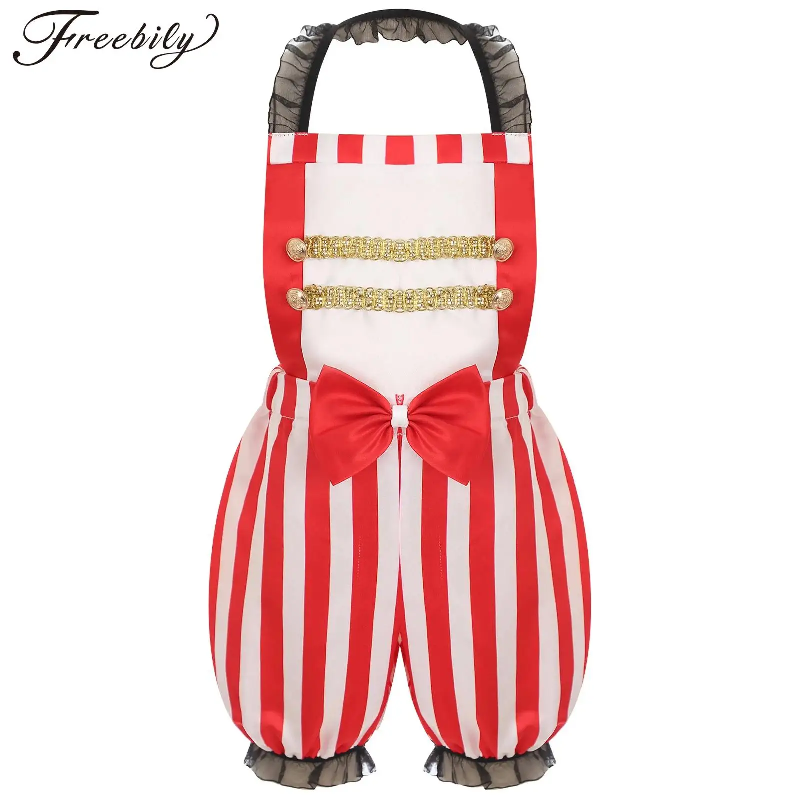 

Toddler Baby Girls Circus Show Costume Carnival Halloween Ringmaster Sleeveless Stripes Romper Baby Clown Cosplay Fancy Dress