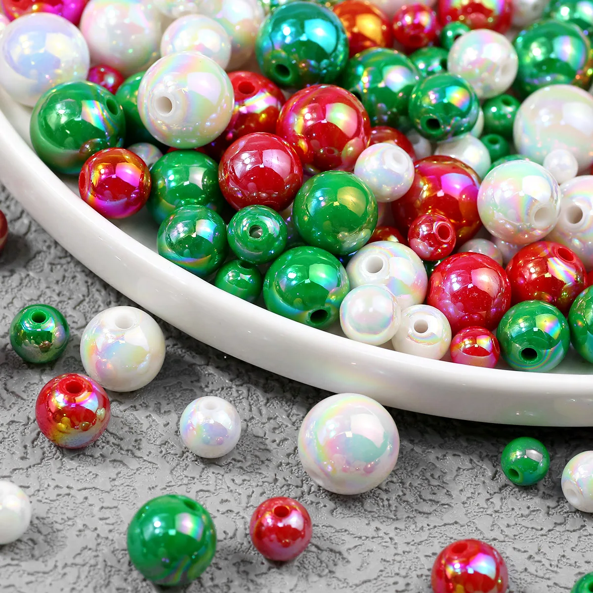 Dreifarbige gemischte Weihnachts-Halloween-AB-lose Perle, 6, 8, 10, 12, 14, 16 mm, für Schmuckherstellung, handgefertigte Bastelbedarf, Armband, Halskette