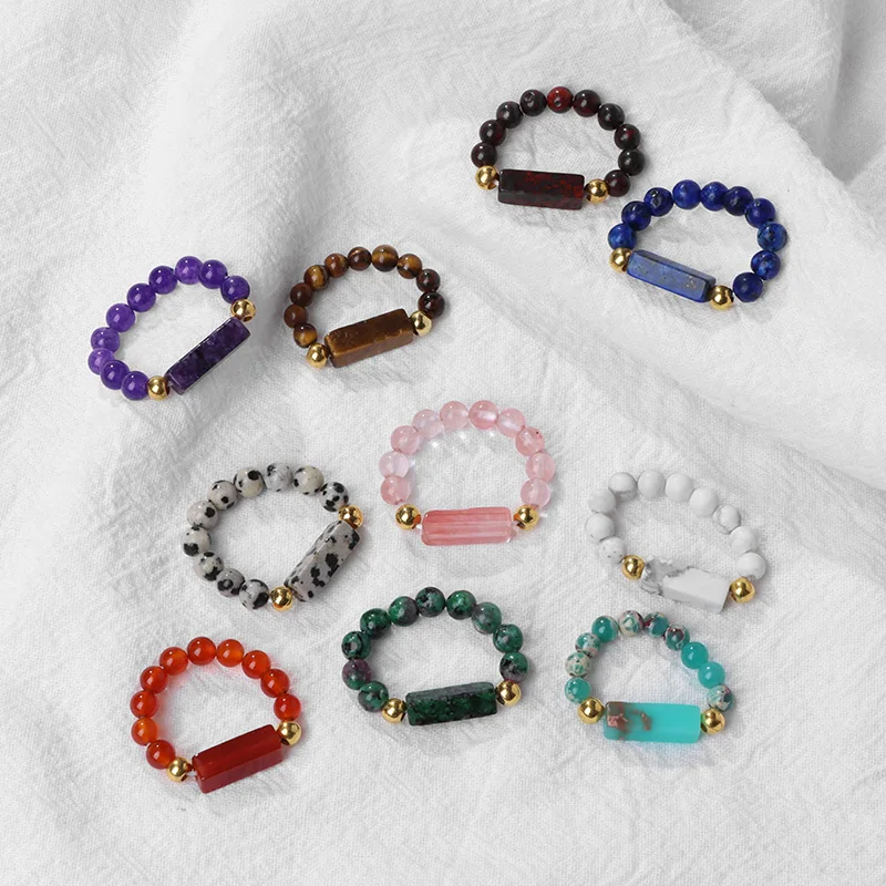 Anillos de cuentas de 4mm para mujeres y hombres, anillos de cuentas cuboides de moda, anillos de dedo de cuarzo curativos de Chakra, anillos de golpe hechos a mano, joyería para fiesta