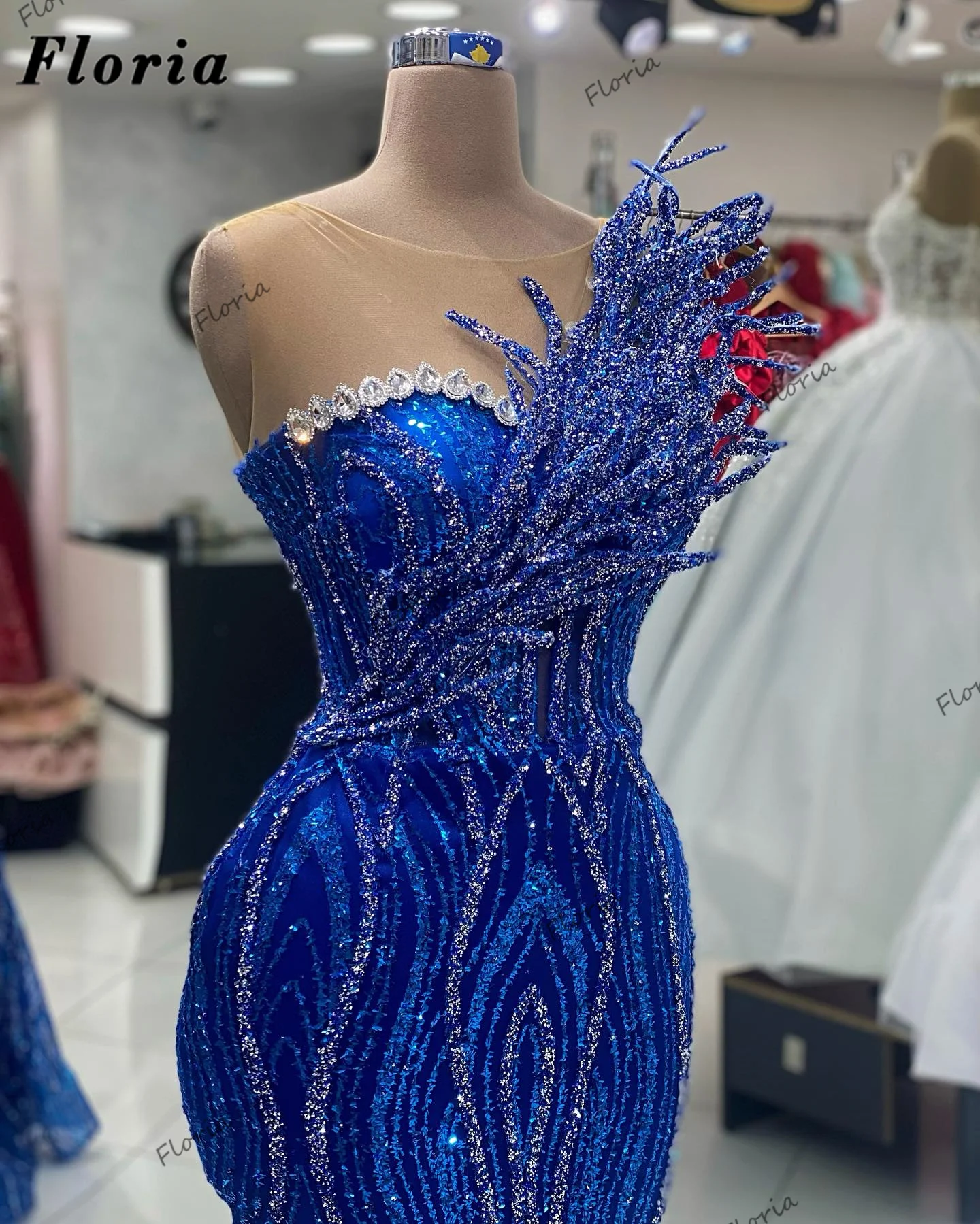 Haute Coutures Royal Blue Mermaid Evening Gowns For Wedding Party 2023 Arabic Beading Crystals Prom Dresses Women Cocktail Dress