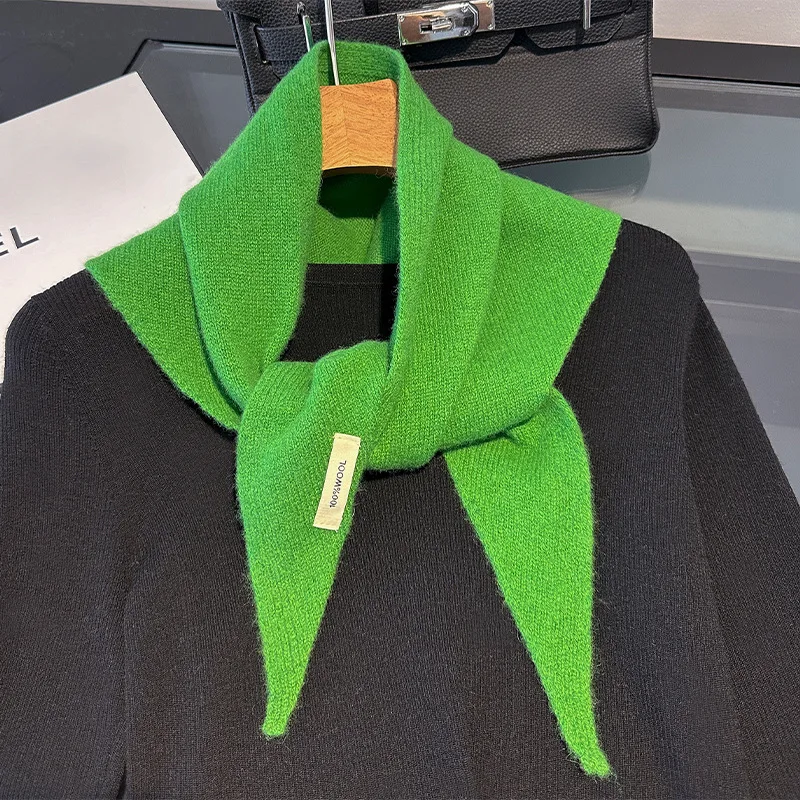Gestrickter Schal für Damen, 100 % Wolle, warme Winterschals, helles einfarbiges Design, verdickter Schal, weicher Dreieck-Pashmina-Ausschnitt, 2025, NEU
