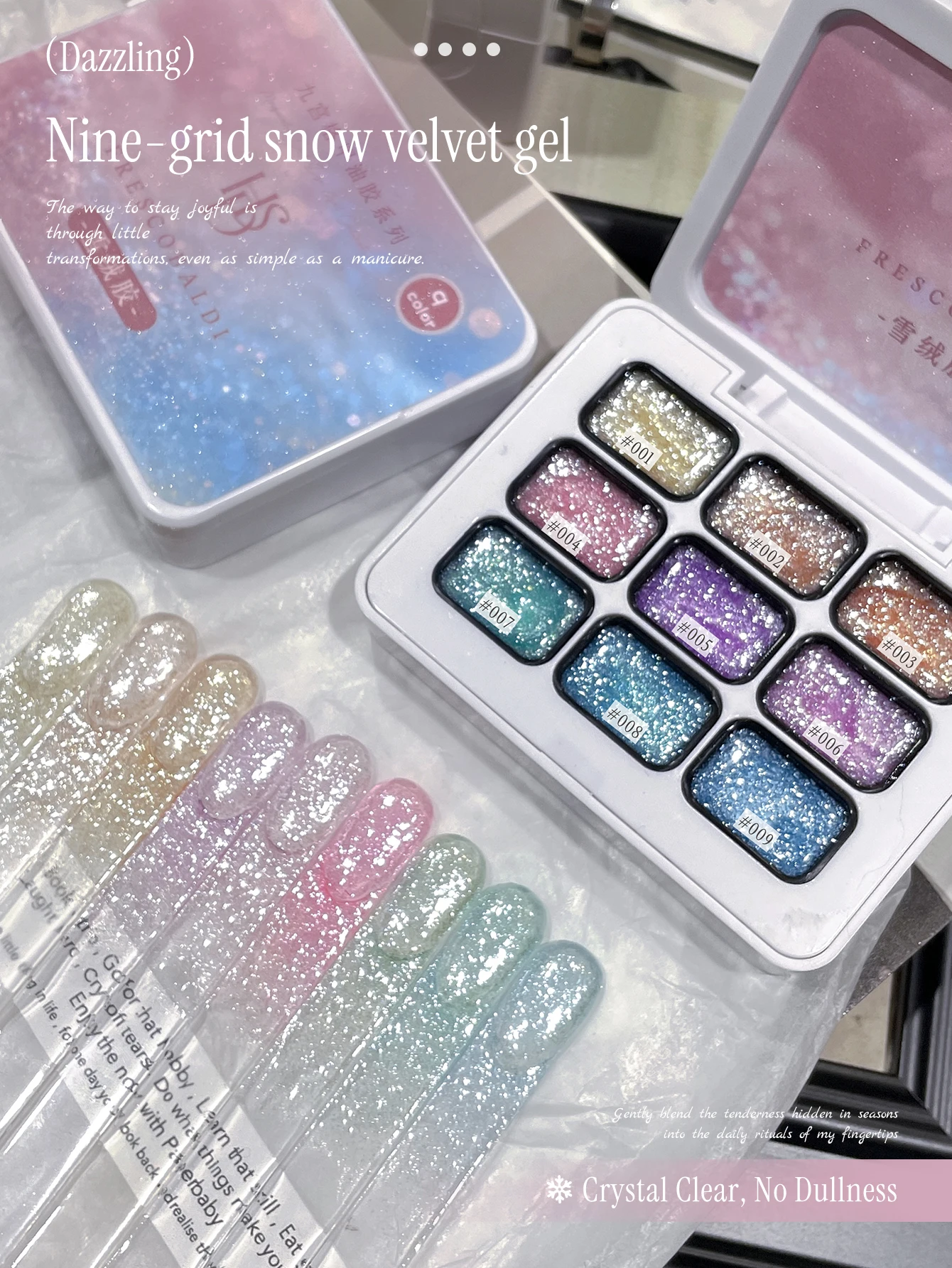 FRESCOBALDI Set de Esmaltes de Uñas en Gel Edelweiss de 9 Colores y 2.5g, y Set de Esmaltes de Uñas en Gel con Purpurina, ideal para salón y arte de uñas DIY en casa.