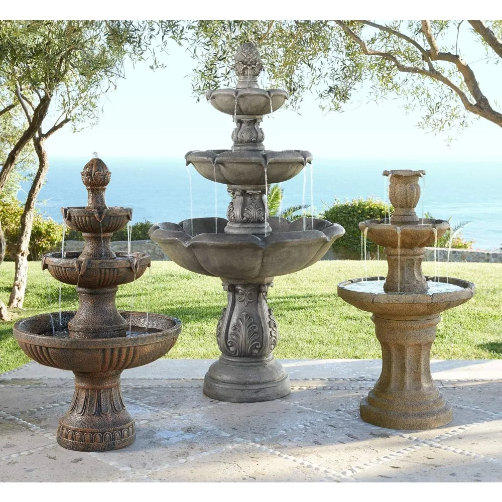 Fuente de Agua en Cascada Tradicional Grande de Varios Niveles para Interiores y Exteriores, Patio, Jardín, Porche, 41.5 Pulgadas, Piedra Artificial Oscura, Personalizable