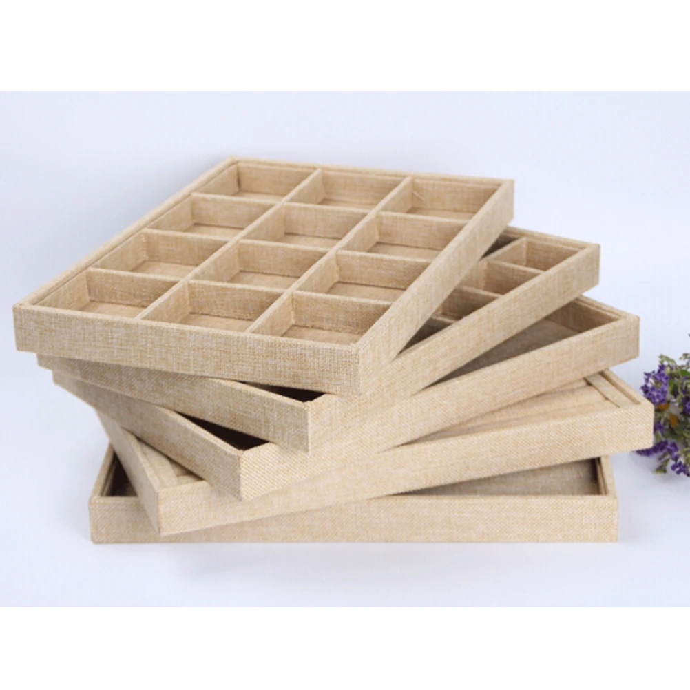 

Jewelry Tray 12 Grids Display Organizer Sackcloth Material Removable Dividers Store Rings Watches Bracelets Necklace Earrings