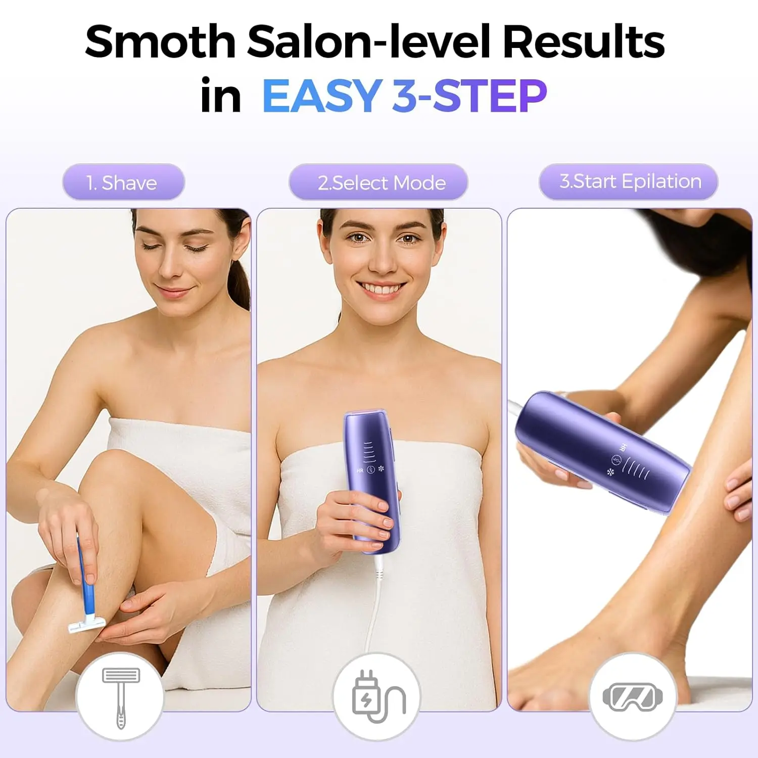 Painless IPL Laser Hair Removal Device with 5℃ Cooling, 999,999 Flashes, 5 Levels, 2 Modes, for Face & Body – 3-in-1 Set