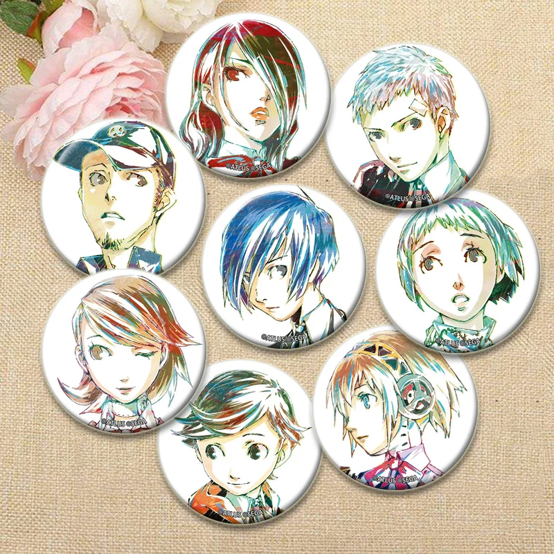 Game Anime Persona 3 Brooches P3 Shin Takeba Megami Yuuki Tensei Makoto Yukari Cartoon Badge Round Pins for Backpack Accessories