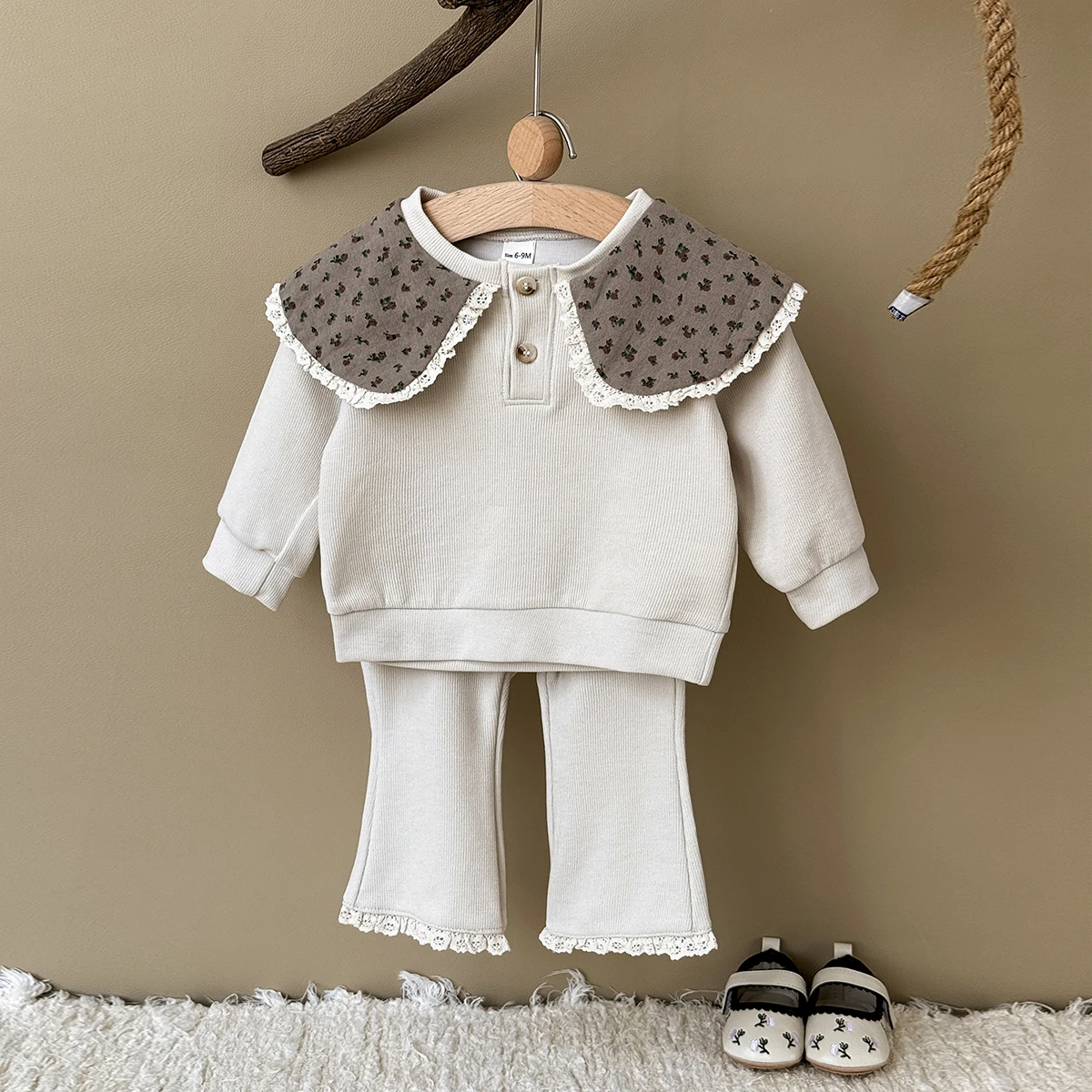 1-3 Year Old Baby Ruffle Design Top, Micro Flared Sweatpants Set
