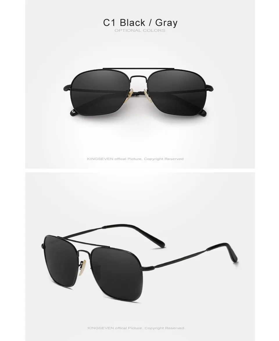 KINGSEVEN Neue Klassische Polarisierte Sonnenbrille Für Männer Frauen Fashion Square Legierung Rahmen Anti-reflexion Gläser Luxus Brillen – Detail 5