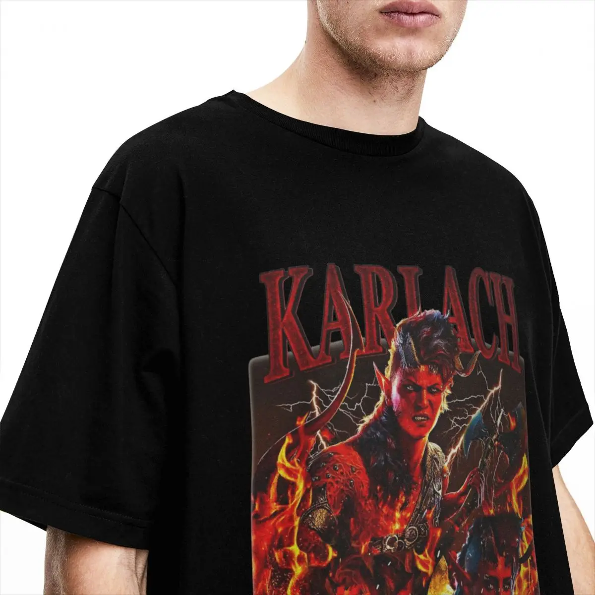 Karlach Barbarian Bootleg Merch Shirt for Men Women BG3 Baldurs Gate Vintage Cotton Tees O Neck Short Sleeve Gift Idea Clothing