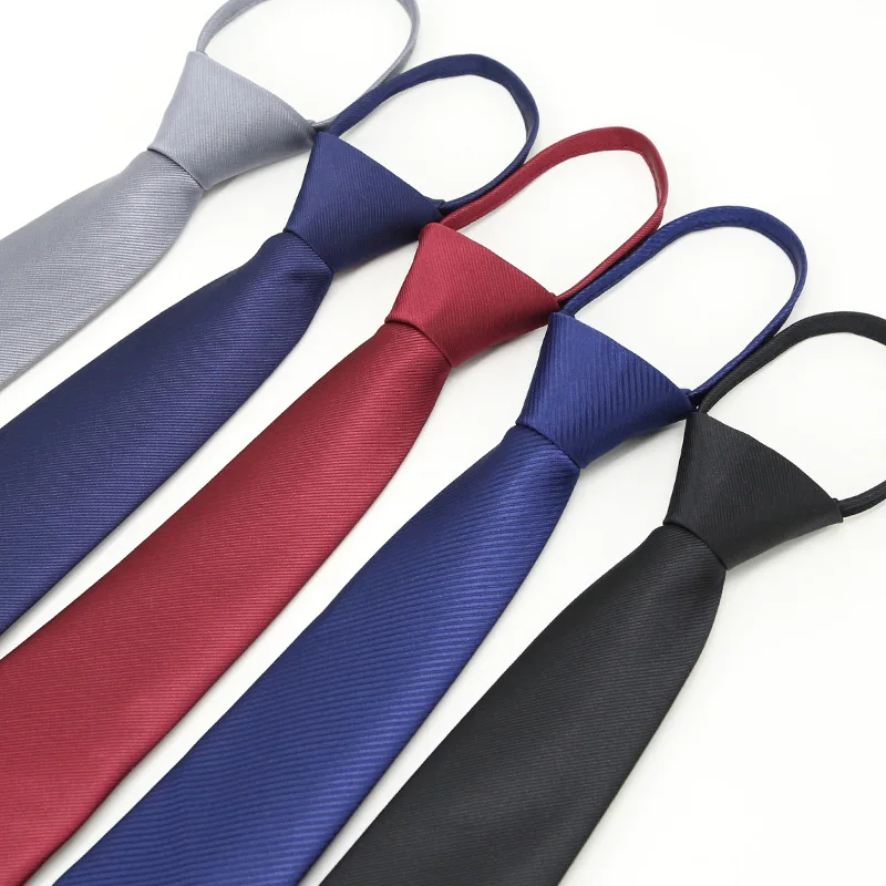 New men's lazy tie fashionable polyester silk zipper free tie available in multiple colors