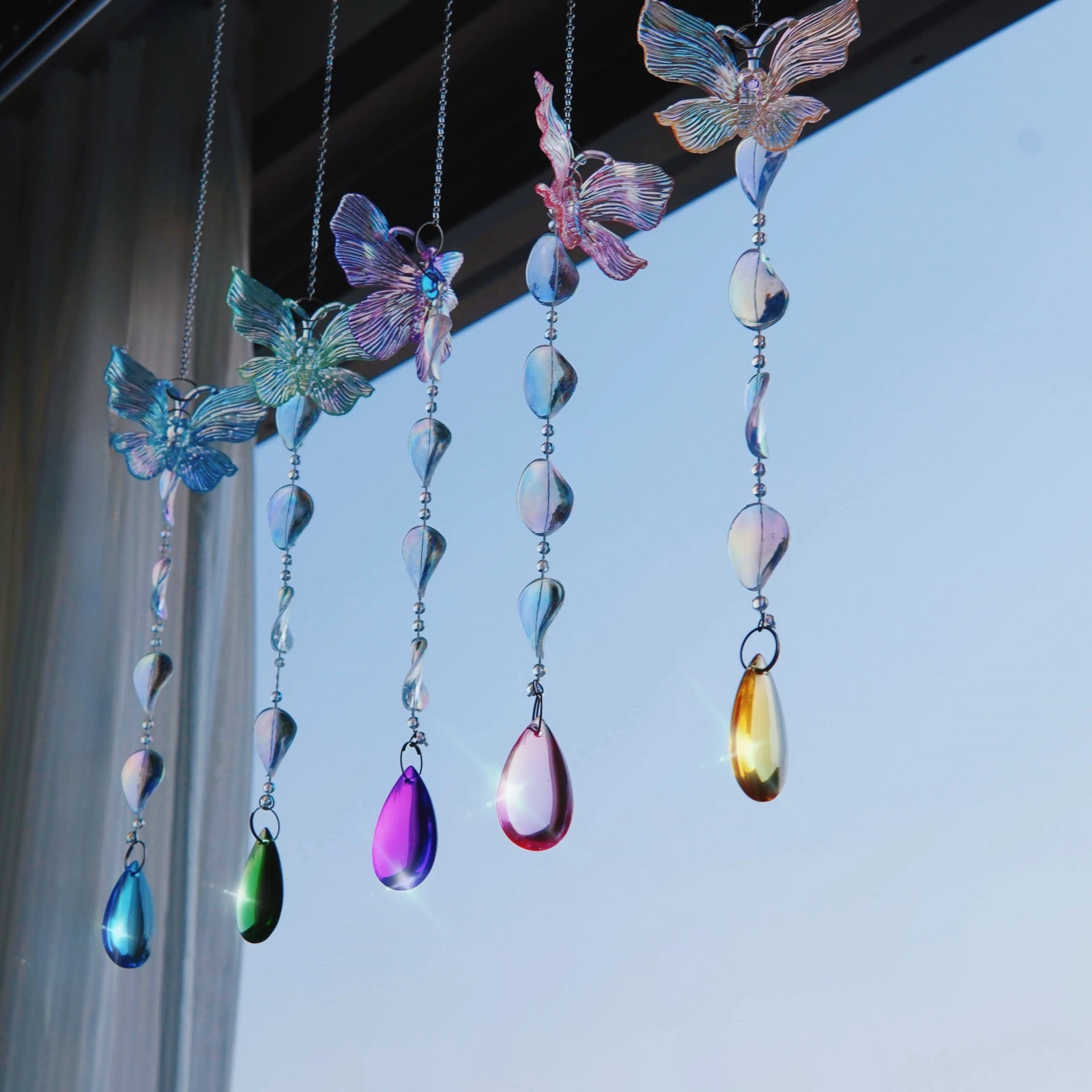 1Pc/6Pcs Crystal Suncatchers With Prisms, Window Hanging Rainbow Makers, Indoor Decor, Butterfly Designs, Prismatic Light Catche