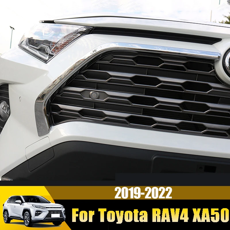 For Toyota RAV4 2019 2020 2021 2022 RAV 4 XA50 XA 50 Car Front Bumper Grill Decoration Sticker Cover Chrome Exterior Accessories