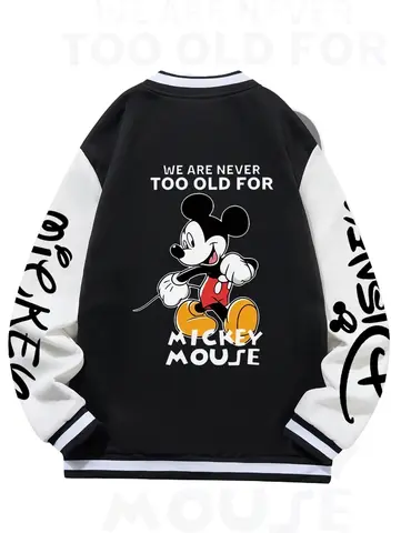 DISNEY Mickey Mouse chaqueta de béisbol Vintage hombres moda deportes y ocio Otoño Invierno chaqueta suelta dibujos animados Top adolescentes