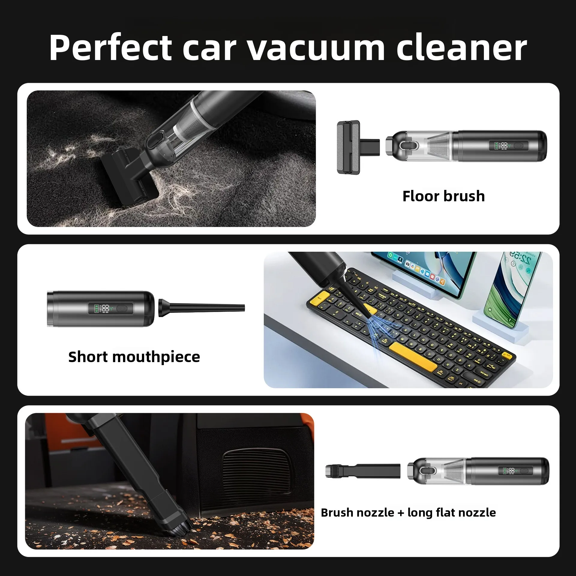 11.1v high-power car vacuum cleaner with digital display, 16000Pa large suction small wireless mini car home vacuum cleaner