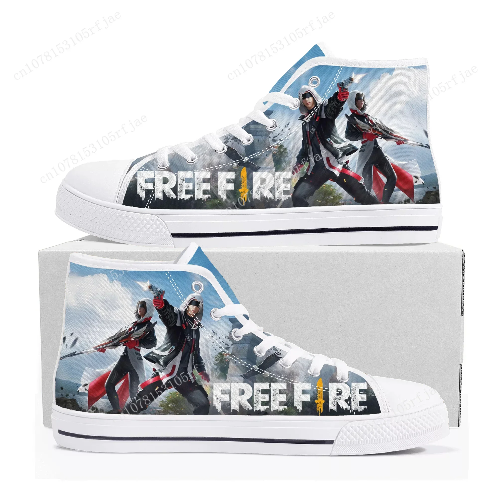 Garena Free Fire High Top Sneakers Cartoon Game Men Women Teenager High Quality Canvas Shoes Casual Fashion Tailor Made Sneaker