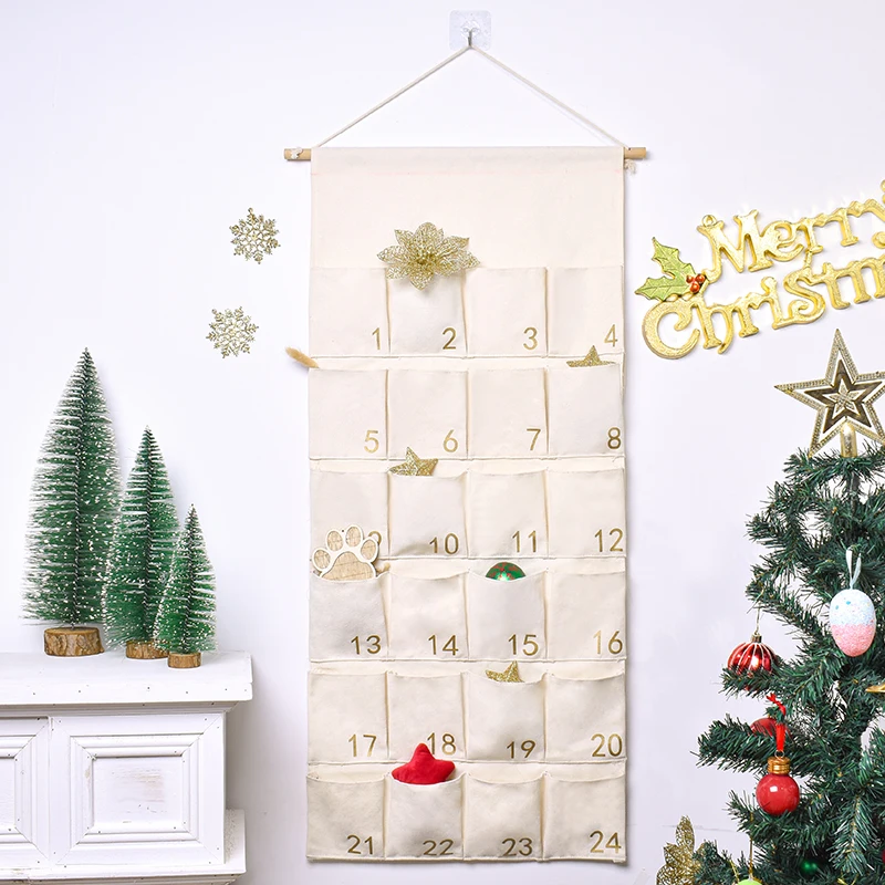 Weihnachts schmuck, Weihnachts Advents kalender, Leinwand Bronzing Nummer Wandkalender, 24 Taschen