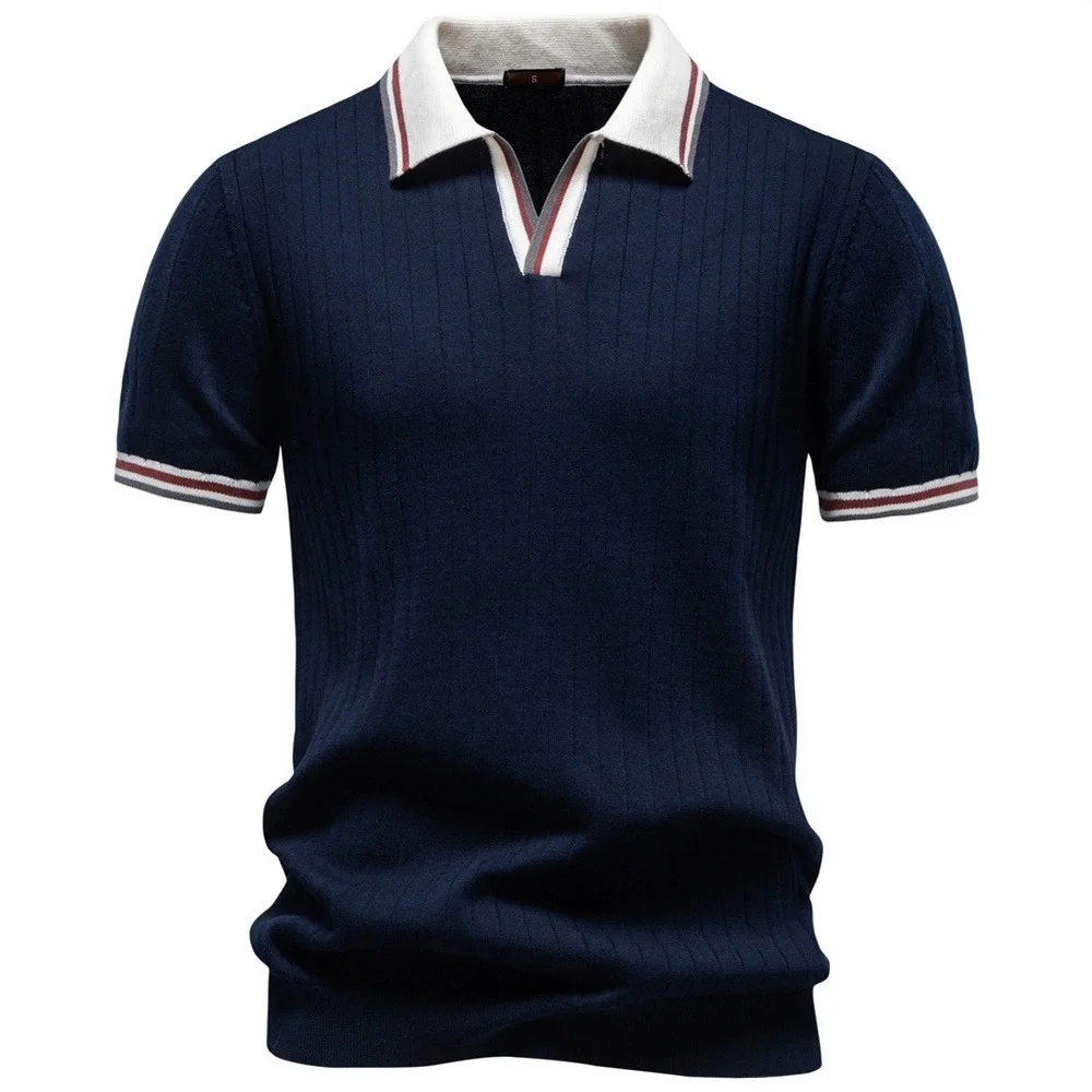 

Summer Men's Busin Casual Color Blo irt ort Sve Pure Cotton Knitted T-irt Upper Apparel Loose Fit Casual Wear