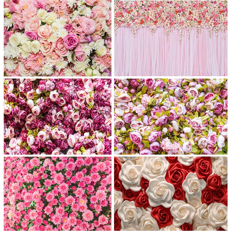 

SHENGYONGBAO Happy Valentine's Day Photography Backdrops Romantic Flower Wall Roses Wedding Lover Photo Studio Background QM-04