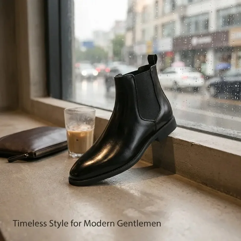 2026 Hot Selling Calf Leather Chelsea Boots British Men Winter Shoes in Stock Genuine Leather Outdoor Horse Riding Western Boots view 6