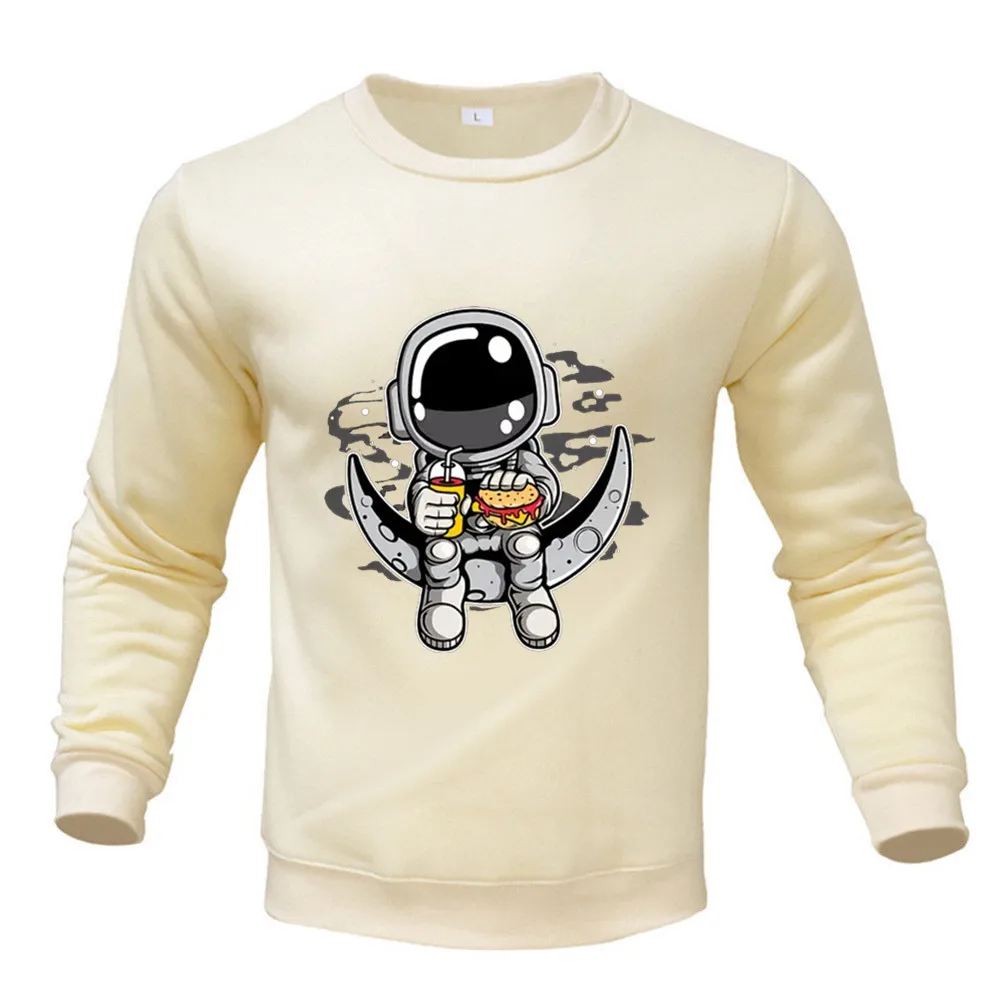 Men‘s Sweatshirt Harajuku Vintage Sweatshirts Hip Hop Hipster Round Neck Pullover Cartoon Astronaut Print Unisex Hoodie