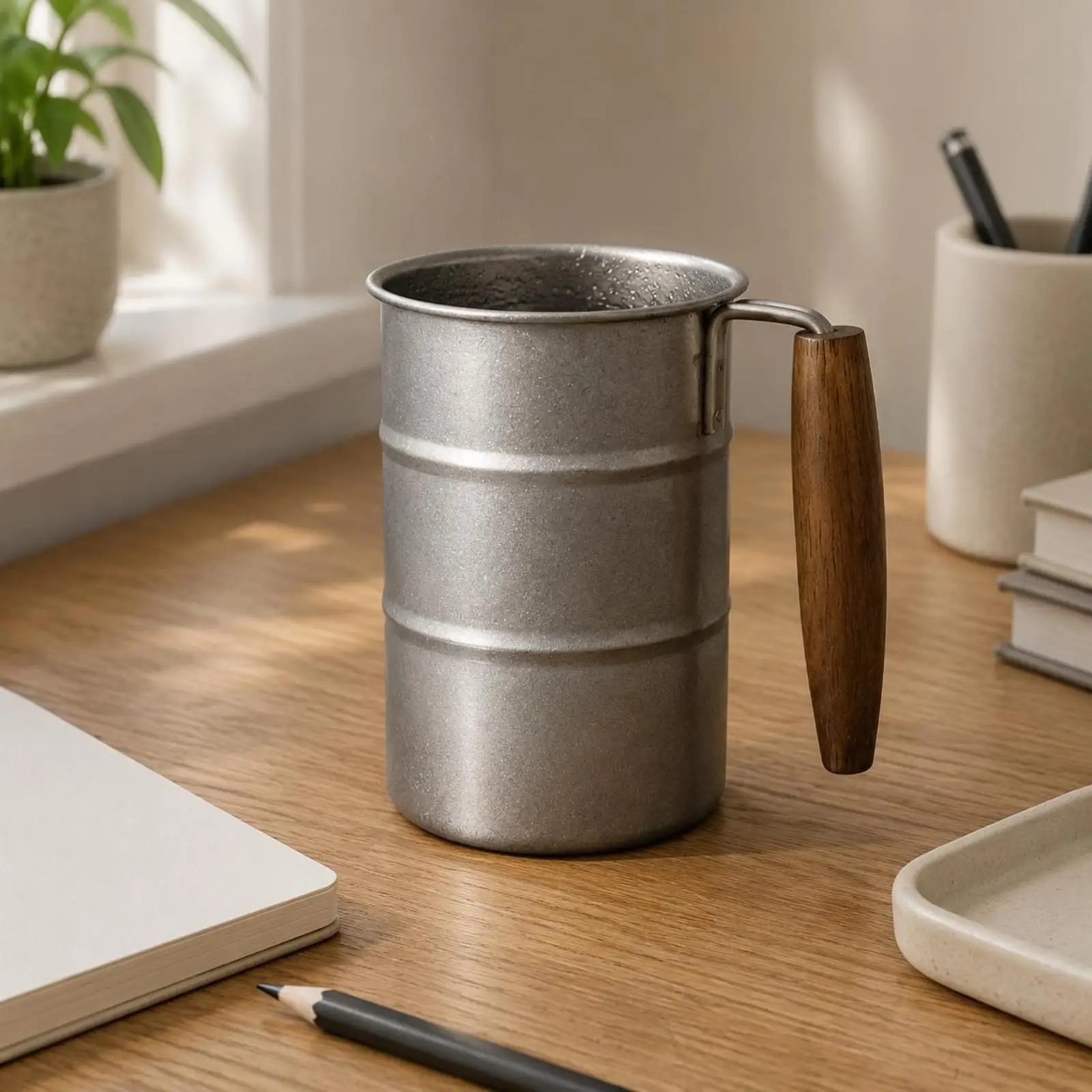 Wood Handle Mug Retro Style Stainless Steel Camping Mug Flared rims Camping Cup