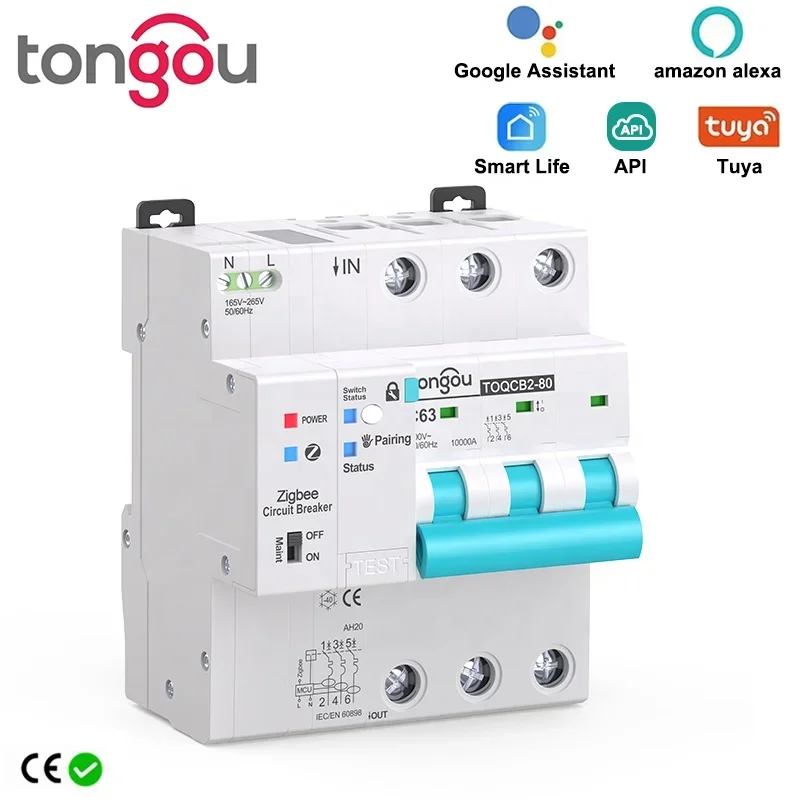 API TO-QCB2 TUYA 3P 63A MCB Zigbee Metering Circuit Breaker Smart Life Timer Remote Control Automatic Wireless Switch By TONGOU