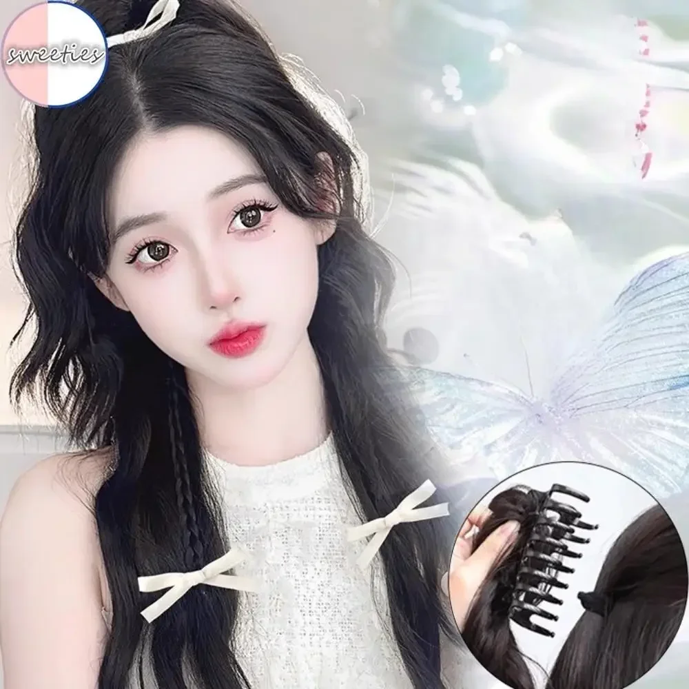 女性のための蝶ネクタイクリップ、合成ポニーテールウィッグ、女性のバレエヘアエクステンション、ハイローセット、ボクサーシミュレーション、y2k