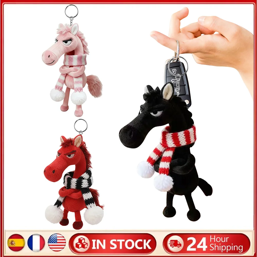 Zacht pluche paardenhanger die sterkte, moed en evenwicht symboliseert, paardensleutelhanger pluche speelgoed met sjaal voor rugzak, tas en handtas