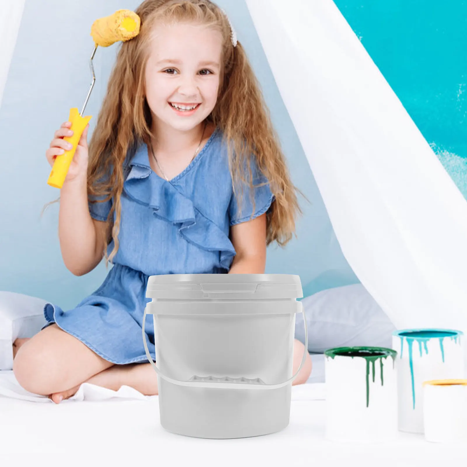 Bucket Paint Container Lid Storage Plastic Handle Halloween Christmas New Year Food Grade Plastic Buckets Bucket Handle Sturdy