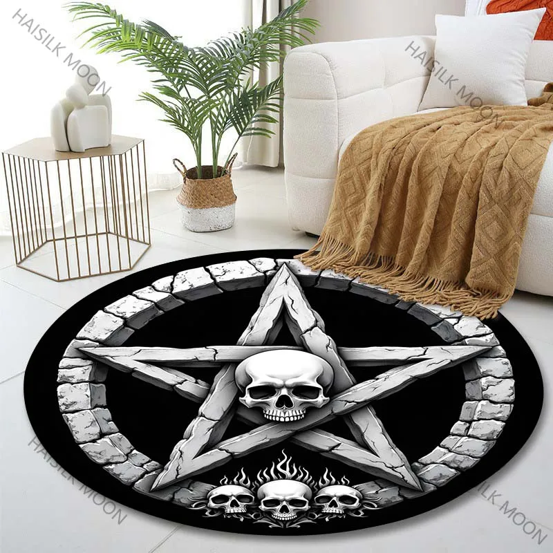 Multiple sizes Pentagram skull stone art Print Round Carpet Living Room Bedroom Table Chair Sofa Decorative Carpet Luxury gifts