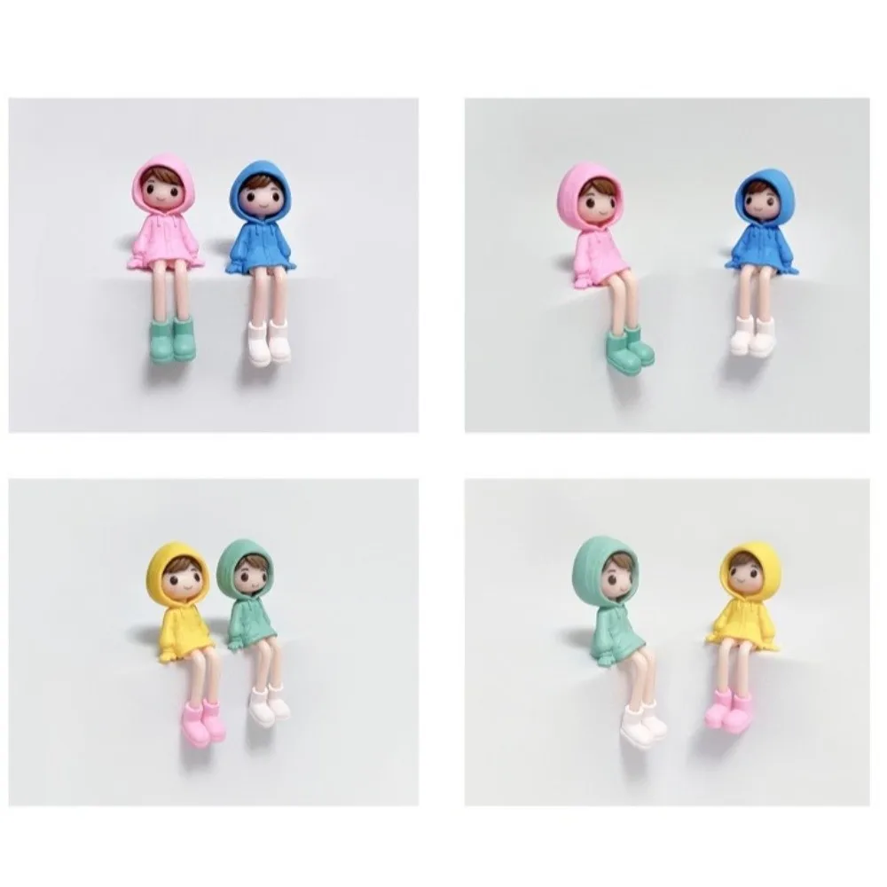 4Pcs PVC Raincoat Figurine Set Rain Boots Long Legged Miniature Hoodie Girl Figure Anti-Drop Hand Painted