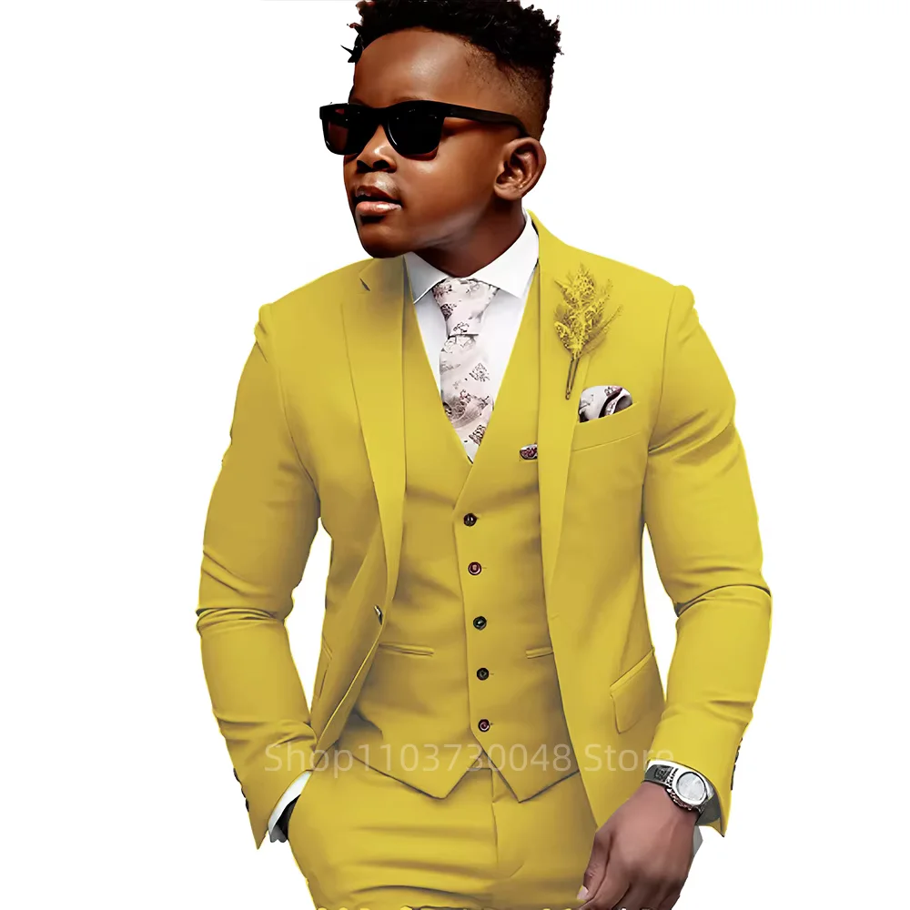 Khaki 3 Piece Set Tuxedo for Boys Wedding Formal Classic Children's Outfit with Jacket Pants Vest Custom Slim Fit for 2-18 Years