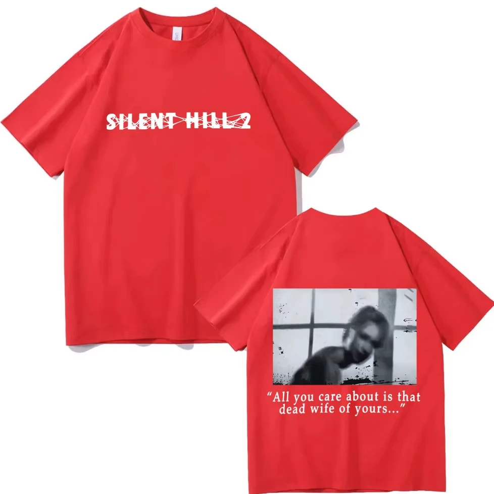 الرجال النساء الملابس أزياء خمر تي شيرت سايلنت هيل 2 مزدوجة الوجهين تي شيرت مطبوع عالية الجودة القطن قصير الأكمام تي شيرت