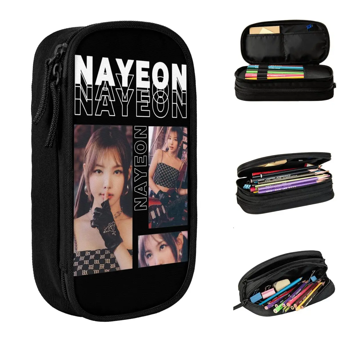 Large-capacity Pencil Case Im Nayeon Kpop Twice Once Merch Double Layer Pencil Case Stationery Girl Make Up Bag Perfect Gifts