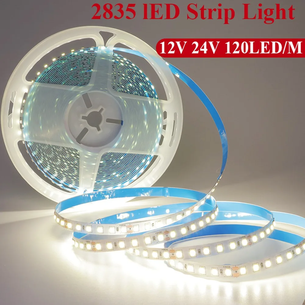 

2835 12V 24V Led Strip Light 120LED/M Waterproof Warm White 1- 5M 600LED Strip Home White Red Blue Green Pink Living Room Decor