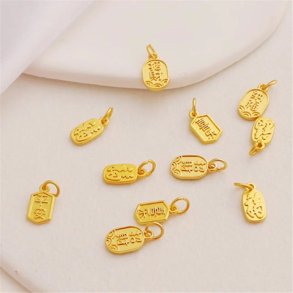 18K Gold Filled Double-sided Lucky Nafu Tag Bracelet, Necklace Pendant, DIY Jewelry Accessories