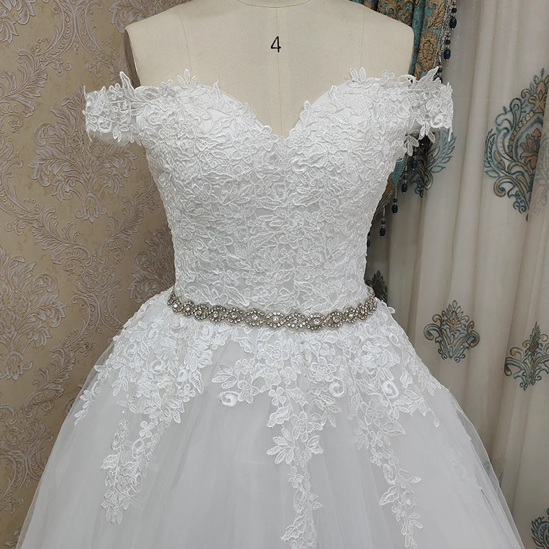 Customized ZJ9183 Gorgeous Appliques A-Line Sweetheart Wedding Dresses 2023 Luxury Crystal Croset Lace Up Back Bridal Gown