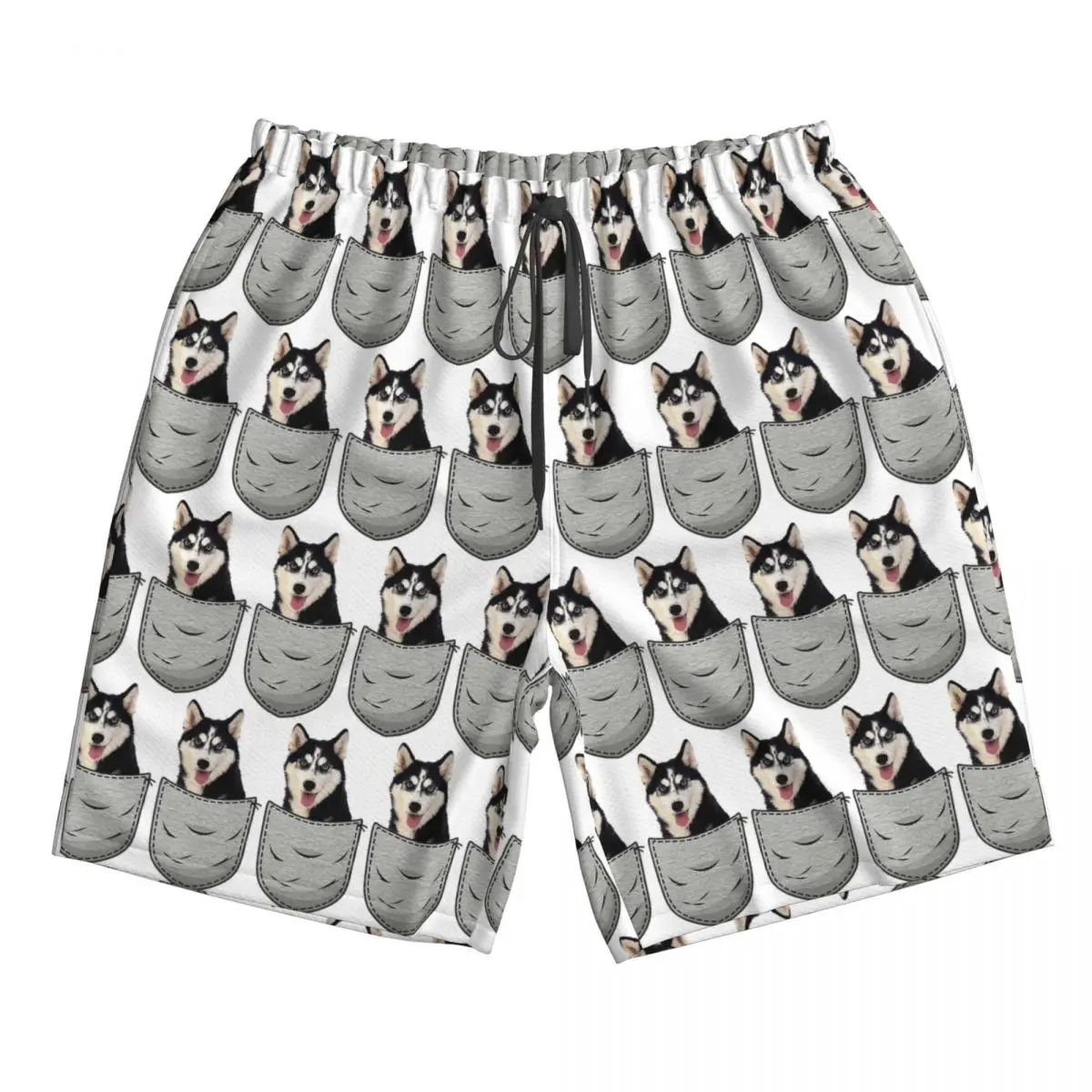 Pocket Siberian Husky Trunks Beach Board Shorts Casual Quick Dry Swim Summer Men Pants