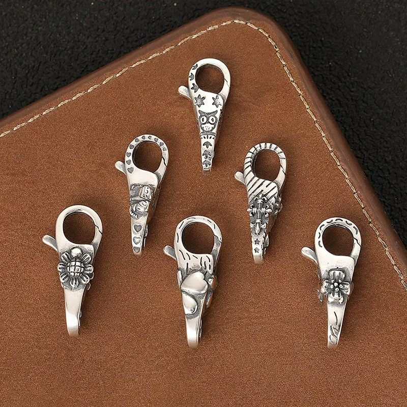 925 sterling silver double opening spring buckle retro versatile trendy necklace bracelet accessories DIY accessories lobster