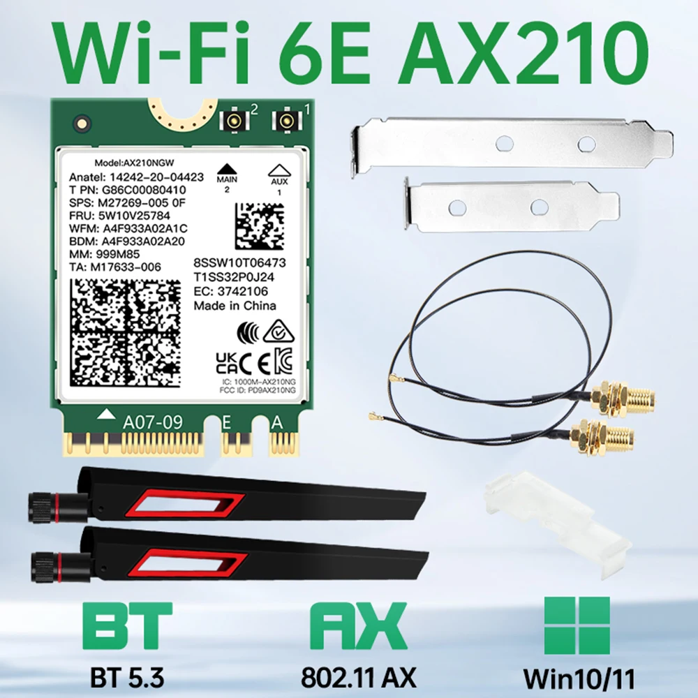WiFi 6E AX210 BT5.3 Wireless WiFi Card 5374Mbps 802.11ax AX210NGW Network Adapter With External Antennas For Win 10/11