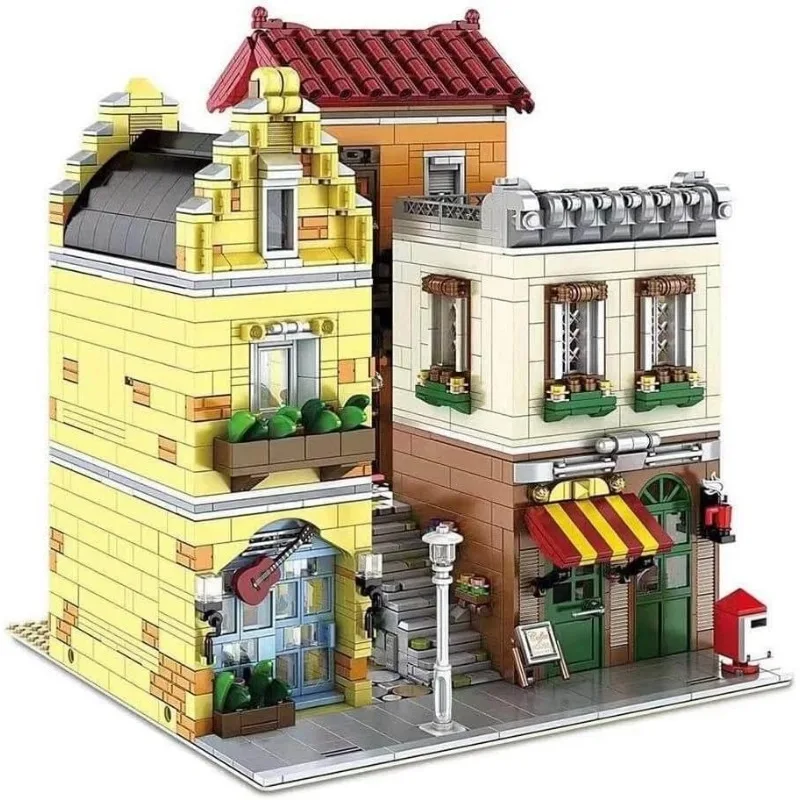 City Street Scene Modular Buildings MOC 16008 Coffee House Lighted Music Store Model 3103PCS Building Blocks Brick Puzzle Toys