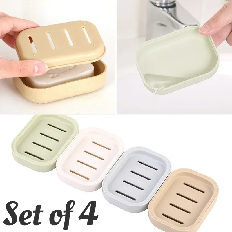 4 PCS Soap Holder,Travel Soap Container with Lid,Portable Case,Leakproof Box with Perforations,Soap Dishes Traveling,Camping,Gym