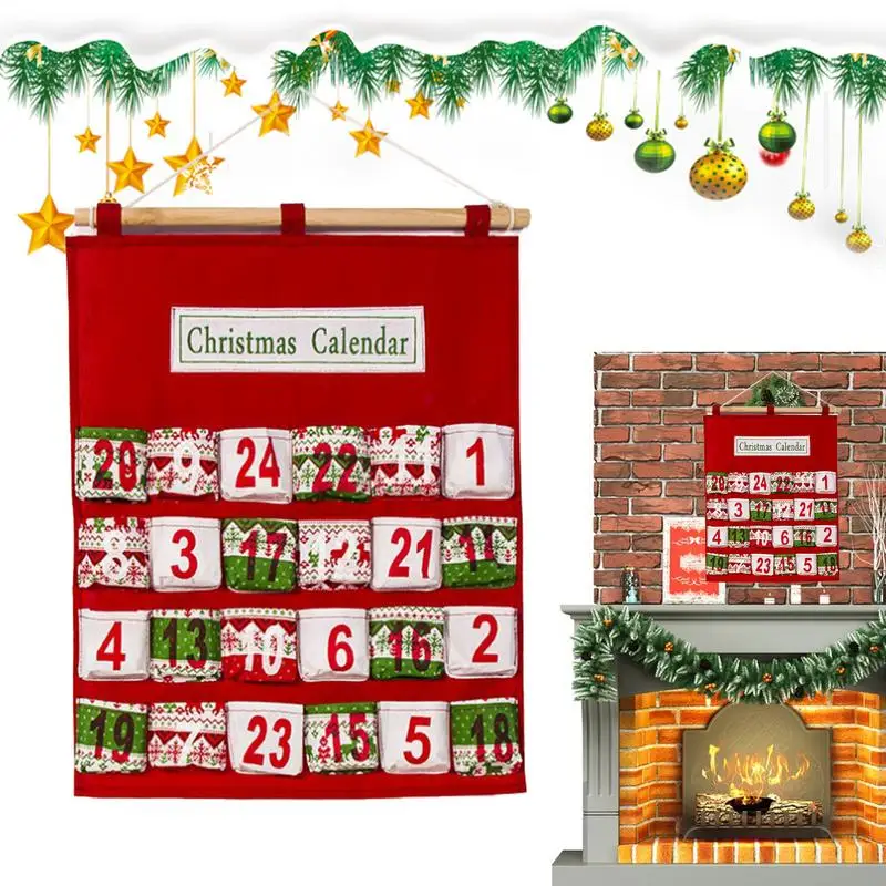 2025 Christmas Hangable Fabric Advent Calendar With Pockets Multi Layer Candy Storage Bag Christmas Countdown Hanging Bags